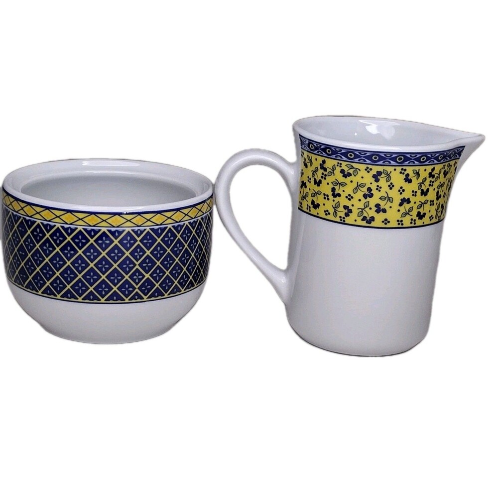 Porcellane Tognana Provenza Progetto Italy Cream & Sugar Blue Yellow White China